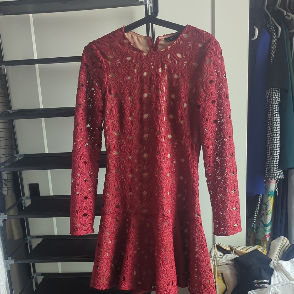 Zara Red Lace Long Sleeve Dress